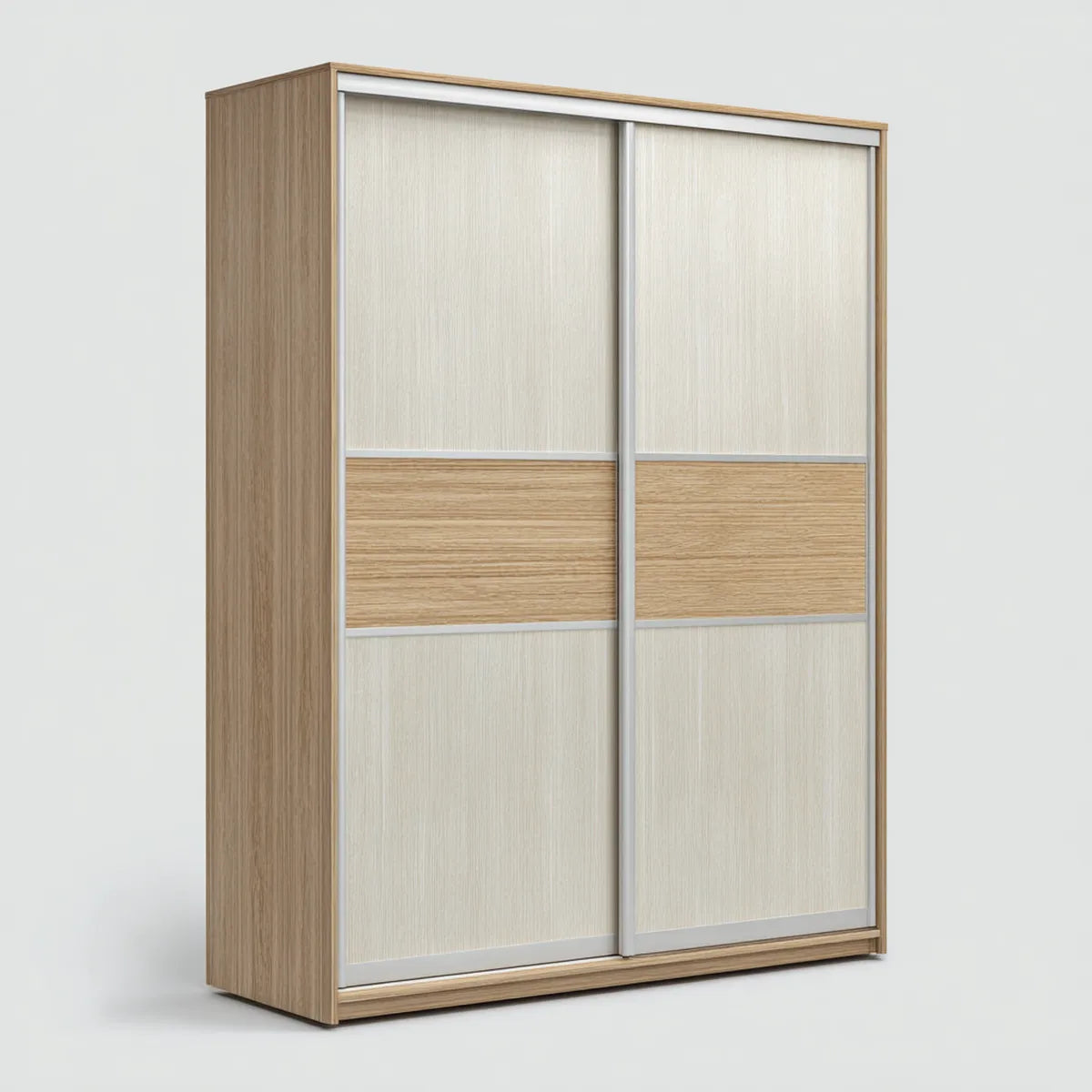 Armoire à portes coulissantes chêne clair et blanc 180 x 60 x 200 cm en panneaux de particules mélaminés rectangulaire