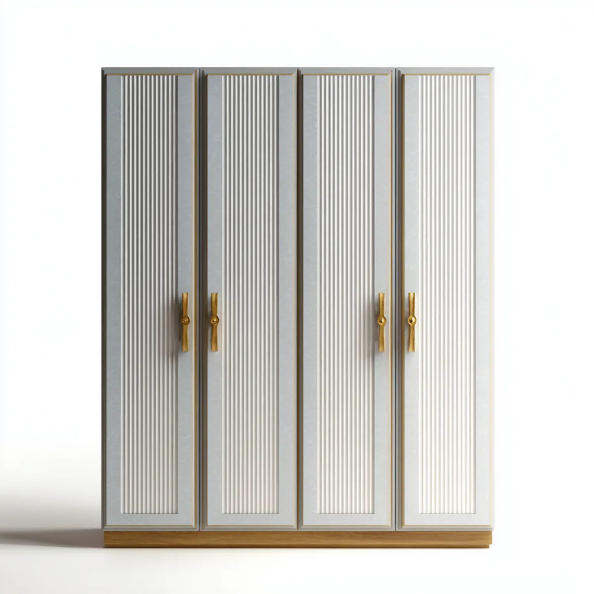 Armoire de chambre 4 portes blanche et dorée 200 x 60 x 220 cm en panneaux MDF rectangulaire