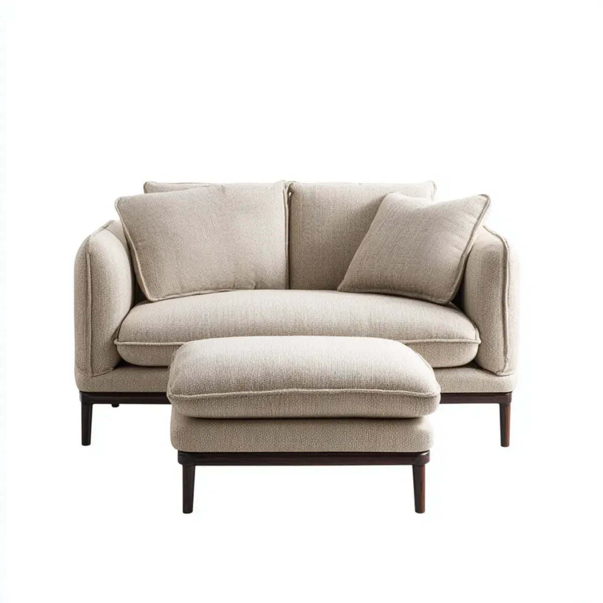 Canapé 2 places avec pouf beige en polyester et mousse polyuréthane rectangulaire 160 x 88 x 86 cm