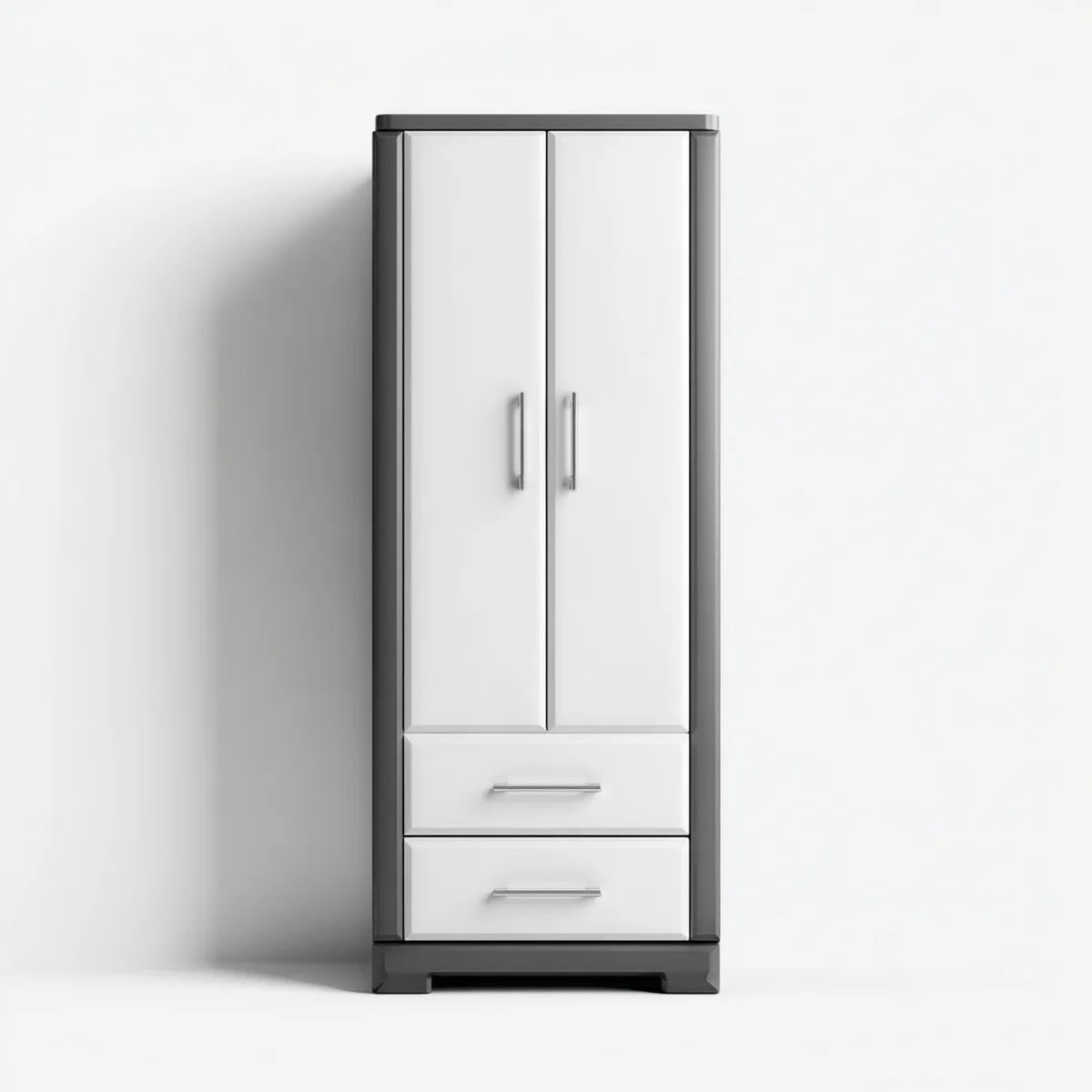 Armoire de chambre 2 portes 2 tiroirs blanc et gris anthracite en panneaux de particules 80 x 50 x 180 cm rectangulaire