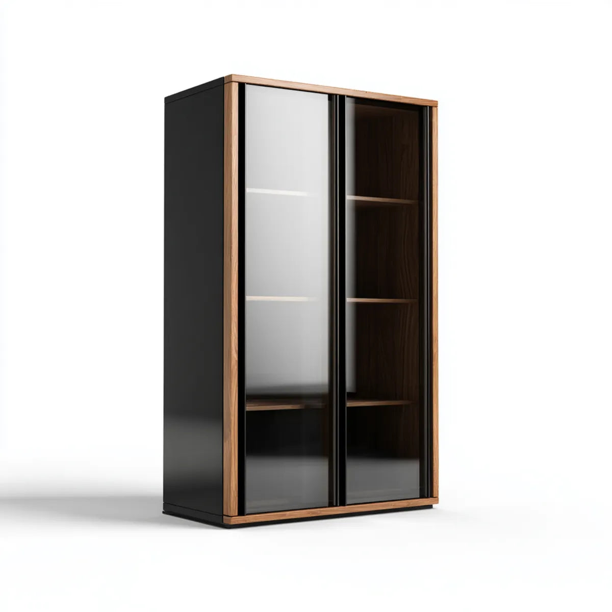 Armoire à portes coulissantes noire et chêne 100 x 60 x 200 cm en MDF et verre fumé rectangulaire