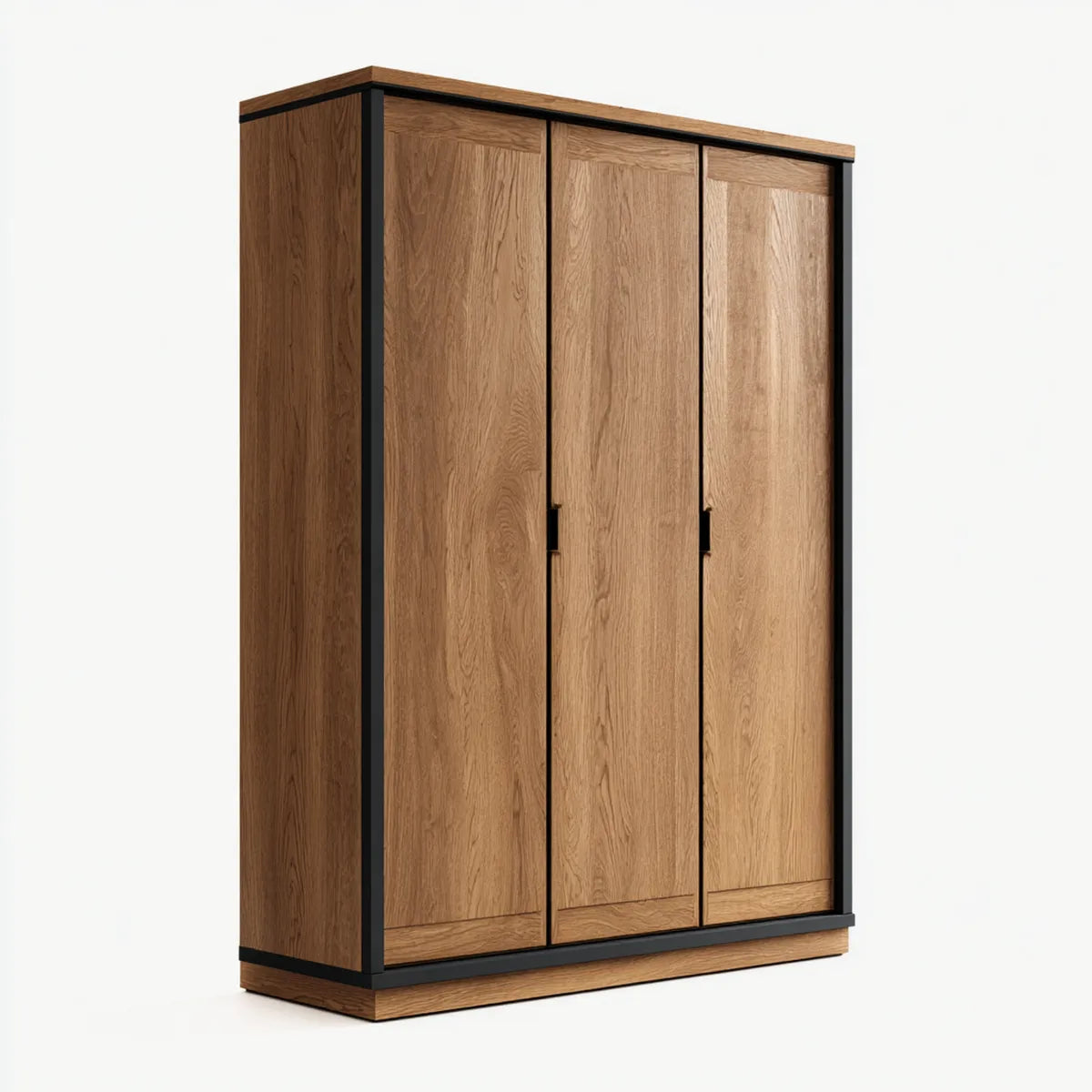 Armoire de chambre 3 portes décor chêne et noir en panneaux mélaminés 150 x 60 x 200 cm rectangulaire