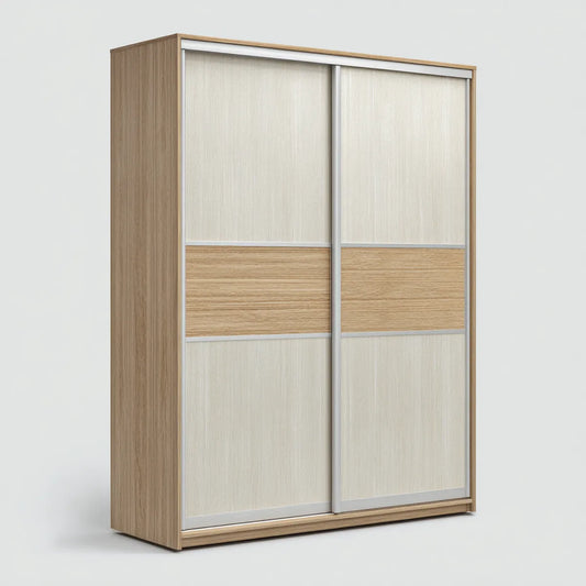 Armoire à portes coulissantes chêne clair et blanc 180 x 60 x 200 cm en panneaux de particules mélaminés rectangulaire