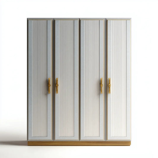 Armoire de chambre 4 portes blanche et dorée 200 x 60 x 220 cm en panneaux MDF rectangulaire