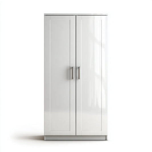 Armoire de chambre 2 portes blanche 80 x 50 x 180 cm en panneaux de particules rectangulaire