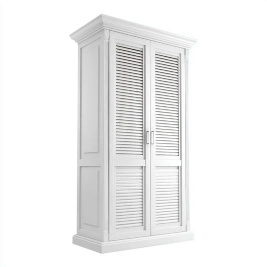 Armoire de chambre 2 portes battantes persiennées blanche 100 x 55 x 200 cm en MDF rectangulaire