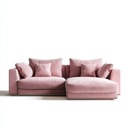 Canapé d'angle réversible 4 places rose en velours de polyester 260 x 160 x 85 cm