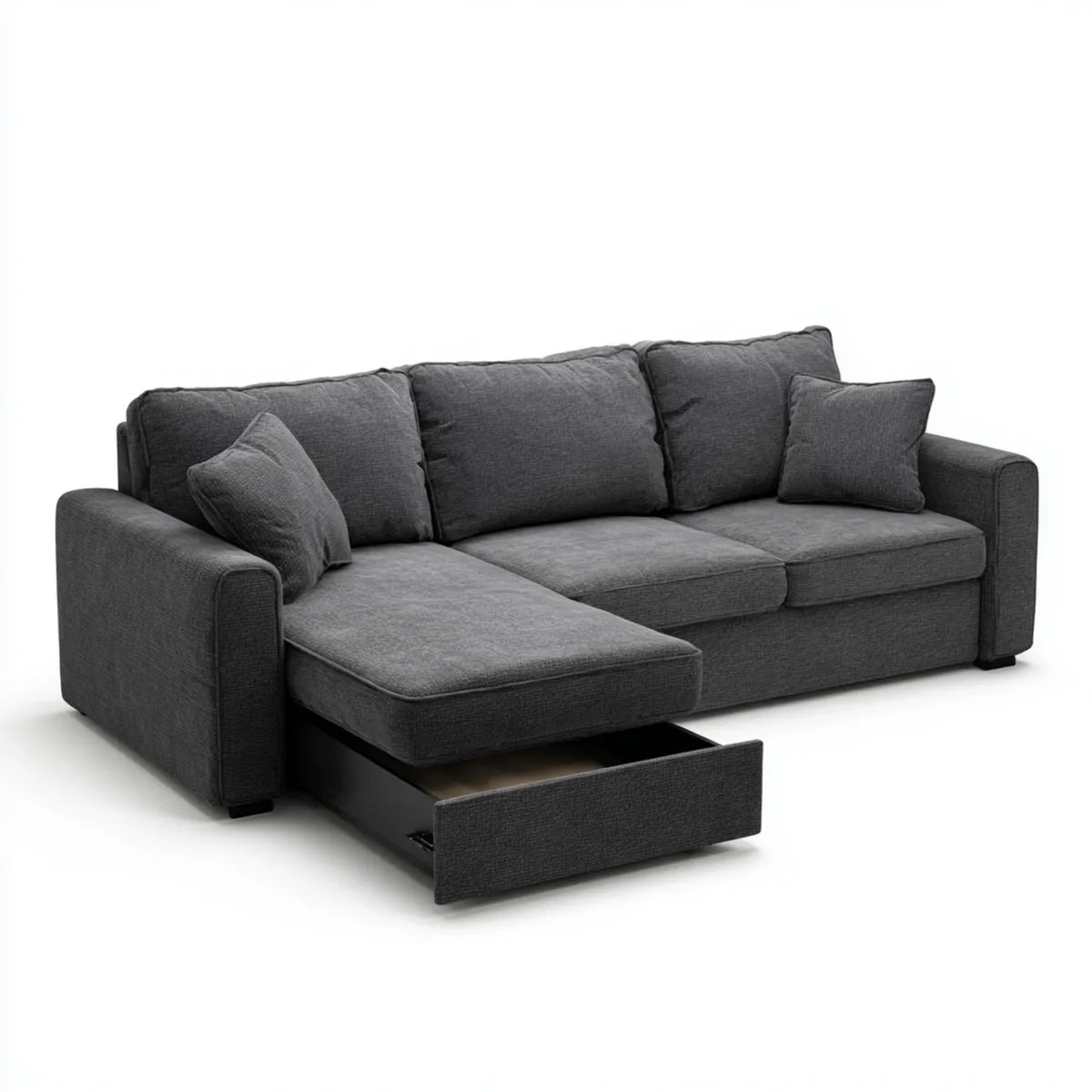 Canapé d'angle réversible avec méridienne et tiroir de rangement gris anthracite 250 x 160 x 85 cm en polyester forme en L