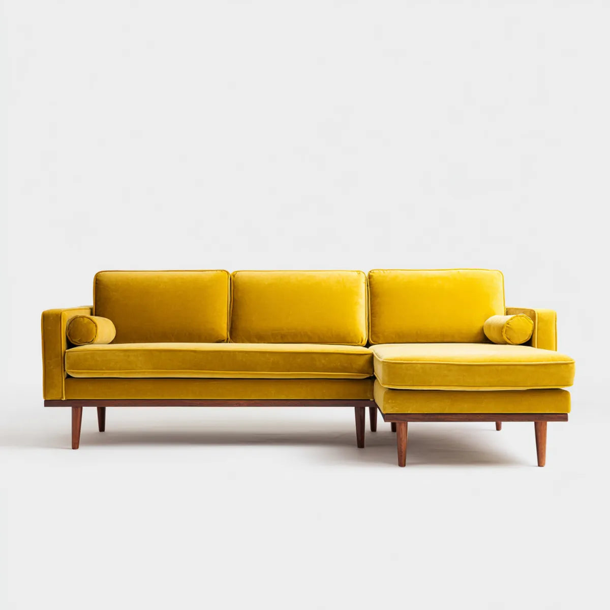 Canapé d'angle droit 3 places jaune moutarde en velours polyester 250 x 155 x 85 cm