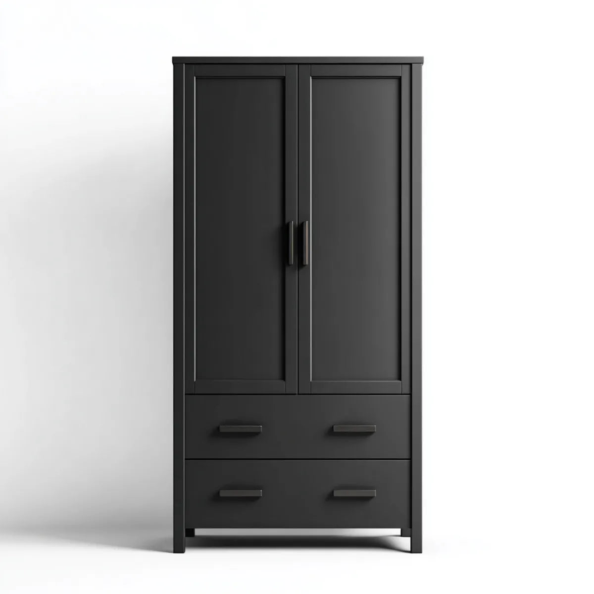 Armoire de chambre noire à 2 portes et 2 tiroirs en panneaux de particules 80 x 40 x 180 cm rectangulaire