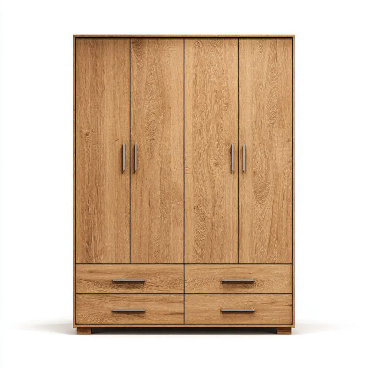 Armoire penderie 4 portes 4 tiroirs chêne 180 x 52 x 200 cm en panneaux de particules rectangulaire