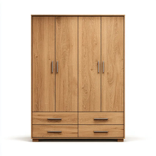 Armoire penderie 4 portes 4 tiroirs chêne 180 x 52 x 200 cm en panneaux de particules rectangulaire
